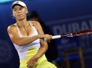 Denmark's Caroline Wozniacki reacts after losing a point to Czech Republic's Petra Kvitova during their WTA Dubai Open semi final tennis match in the Gulf emirate on February 22, 2013. Kvitova won 6-3, 6-4.